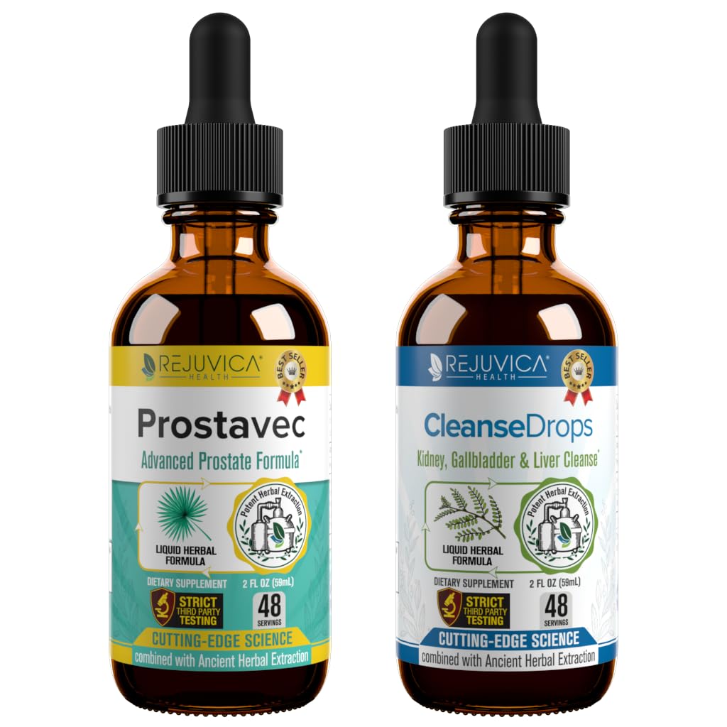 Rejuvica Health Prostavec + Cleanse Drops Bundle - Advanced Prostate, Kidney, & Gallbladder Support Bundles - Liquid Delivery for Better Absorption