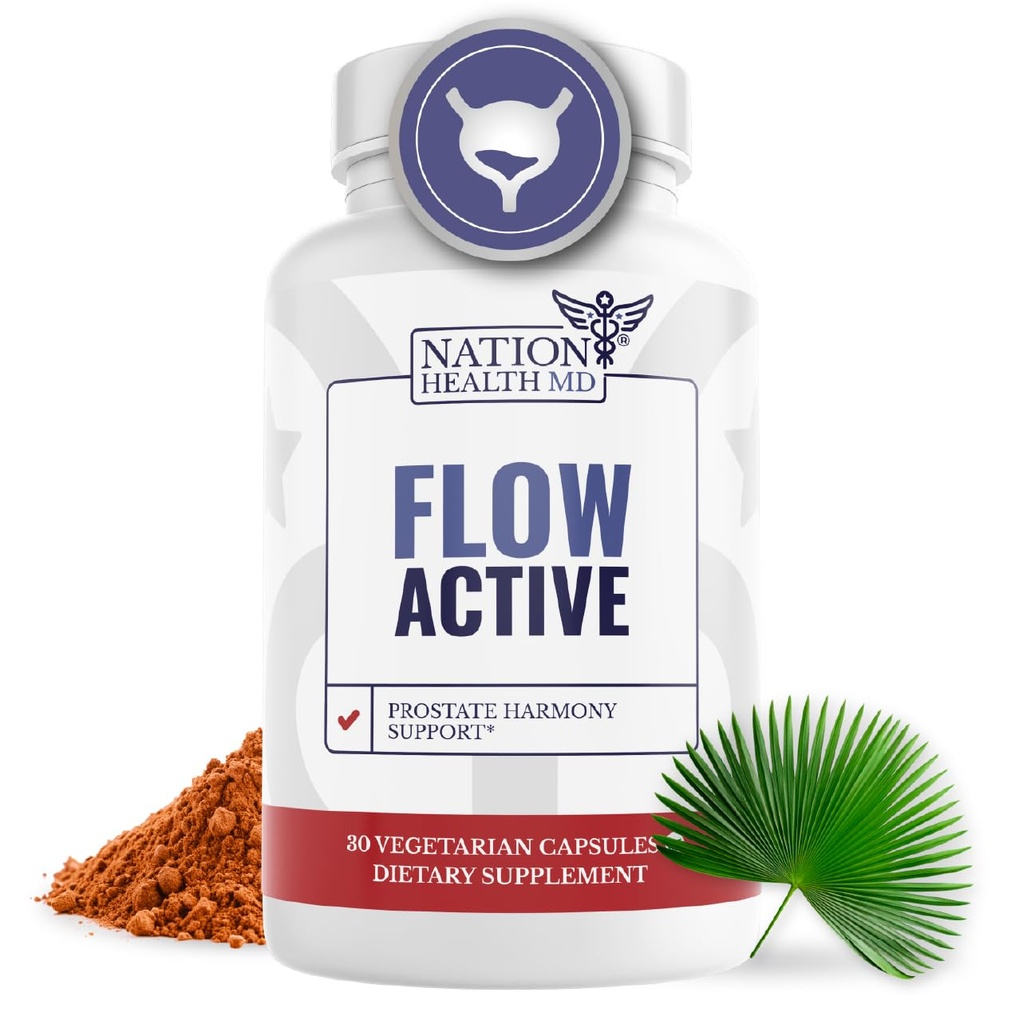 Flow Active - Prostate Health Supplements for Men - Bladder & Prostate Support Vitamins - with Saw Palmetto, Selenium, Stinging Nettle, Pygeum & Pine Bark Extract - 30 Capsules