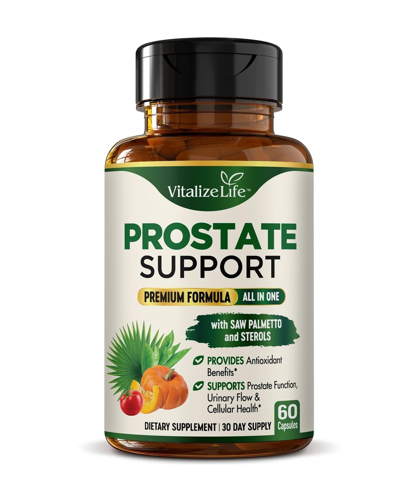 Prostate Health Supplements for Men – Saw Palmetto & Pygeum Defense Formula – Supports Healthy Urinary Flow & Nighttime Comfort – Complex with Zinc & Mushroom Blend – 60 Capsules