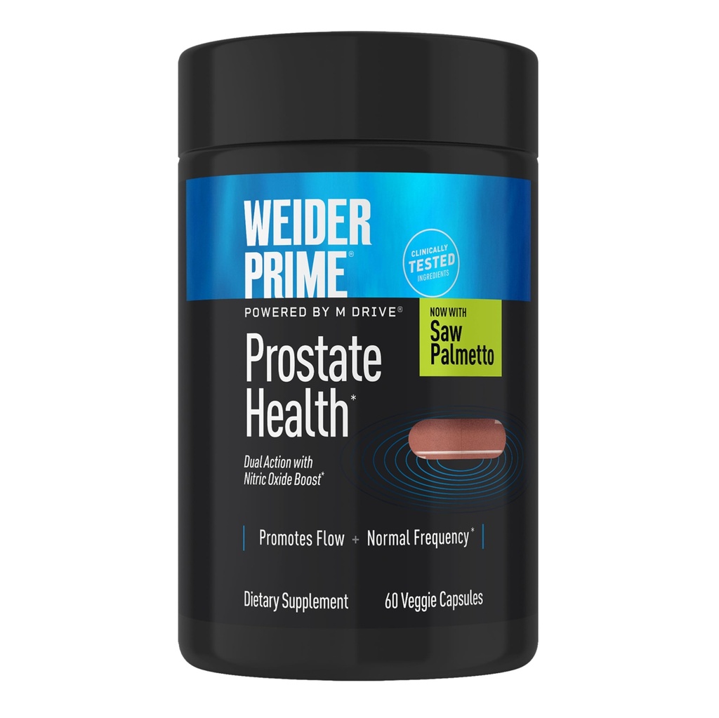 Weider Prime Prostate Health - Dual Action with Nitric Oxide Boost - Plant-Based Support for Prostate & Urinary Health - Men’s Wellness Formula with Flowens - Gluten-Free & Non-GMO - 60 Capsules