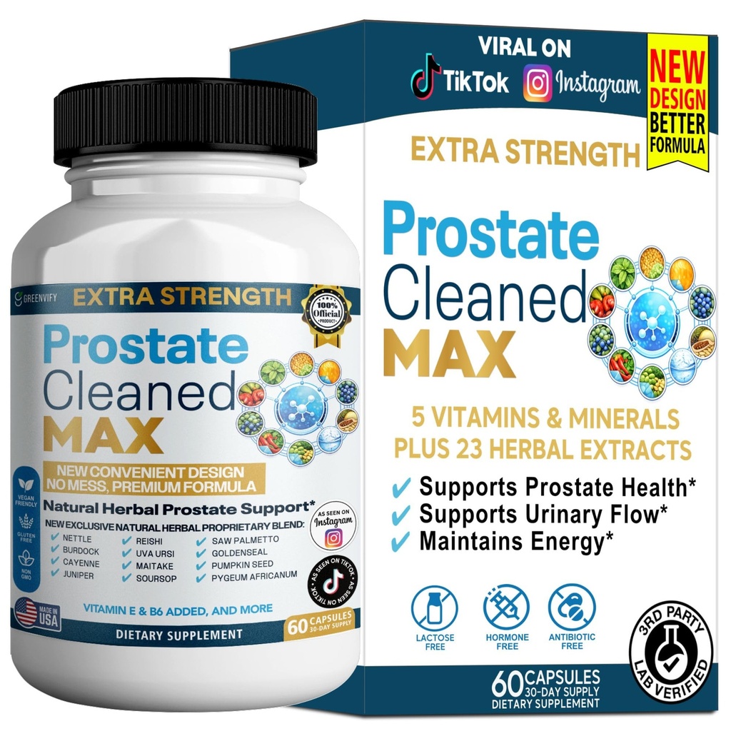 Prosta Cleanse Max, Natural Herbal Prostate Support Supplement, 60 Veggie Capsules, with Saw Palmetto, Vitamin E, B6, Pygeum, Extra Strength Formula (1)