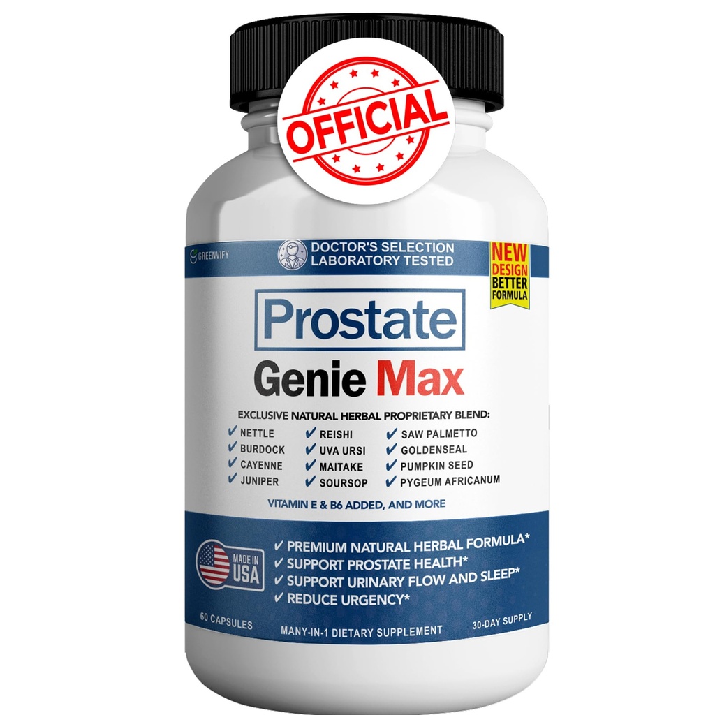 Prostate Genie Max - Natural Prostate Support Supplement | Promotes Urinary Health & Reduces Urgency | 60 Capsules | Made in USA (1)