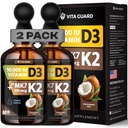 Vita Guard (2 Pack) Vitamin D3 K2 Liquid Drops 10,000 IU + 200 mcg MK-7 – High Absorption, Sugar-Free, Non-GMO, Bone & Immune Booster, Vegan Supplement with Coconut Oil – 60 ml (2 oz)