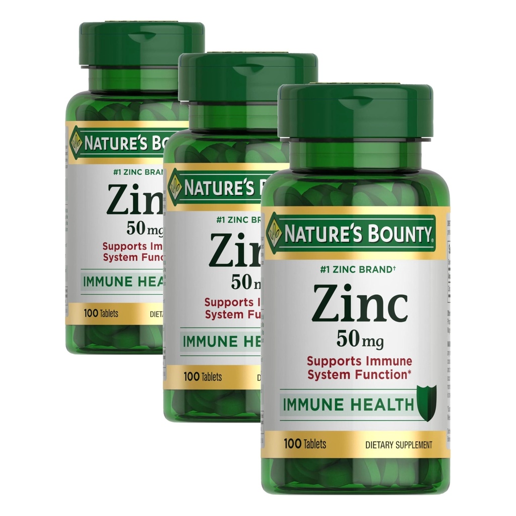 Nature’s Bounty Zinc 50mg Immune System, Skin, & Antioxidant Health Support Contributes to DNA Formation Vegetarian, Non-GMO, Gluten Free | 100 Caplets, 1 Serving Per Day for Daily Health (Pack of 3)