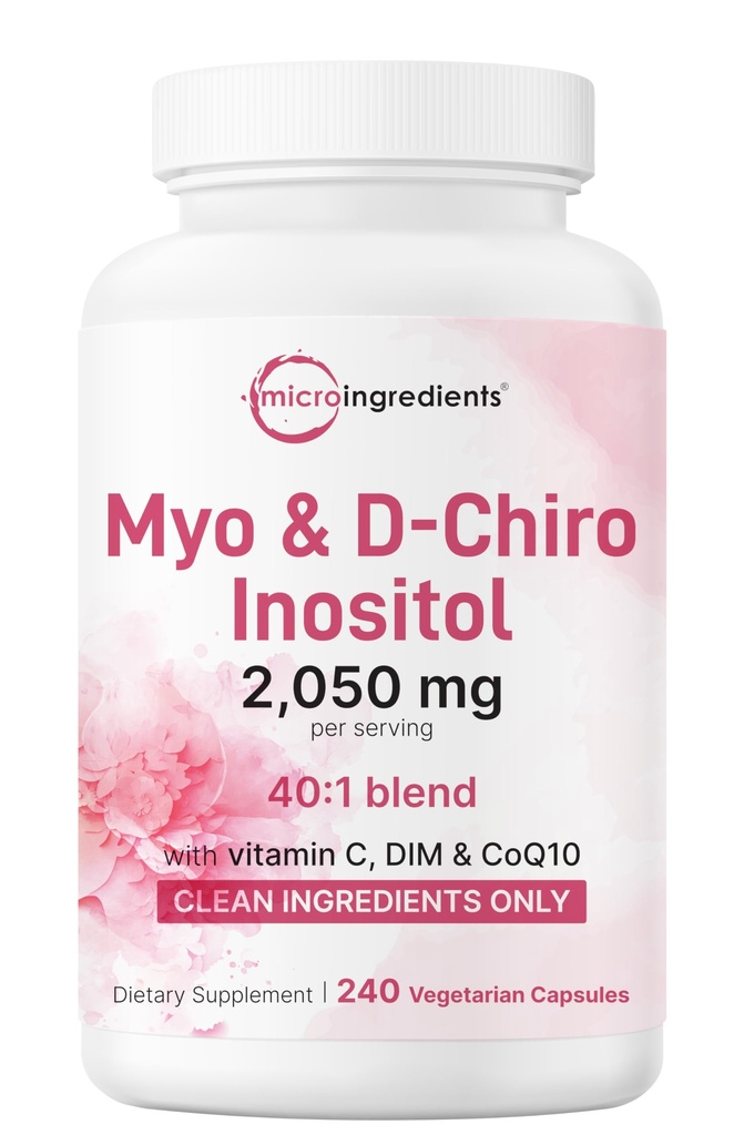 Myo-Inositol & D-Chiro Inositol 2,050mg | 240 Veggie Capsules + Vitamin C, Folate, DIM, & CoQ10 | Inositol Supplement for Women | 40:1 Ratio | Hormonal Balance & Ovarian Support | Filler Free