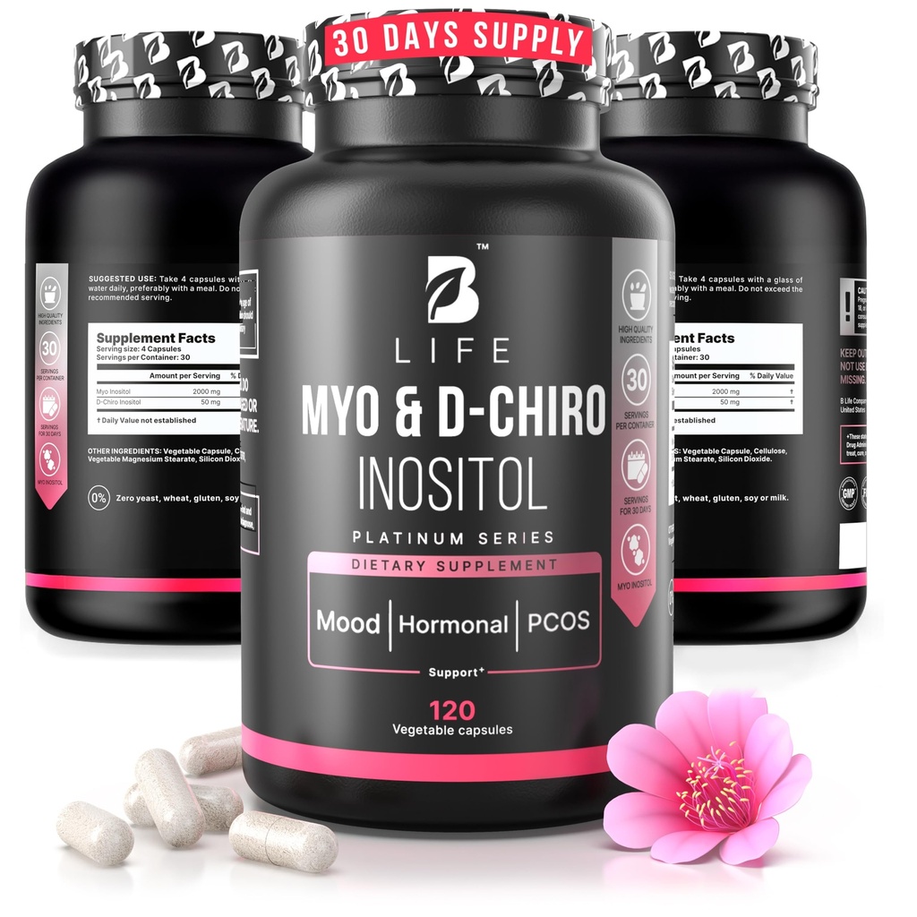 B Life Company Myo-Inositol & D-Chiro Inositol 40:1 for Women | Inositol Supplement for Women | Hormone Balance, Fertility & Cycle | Vitamin B8, Insulin & Flo Ovarian Support | 120 Caps