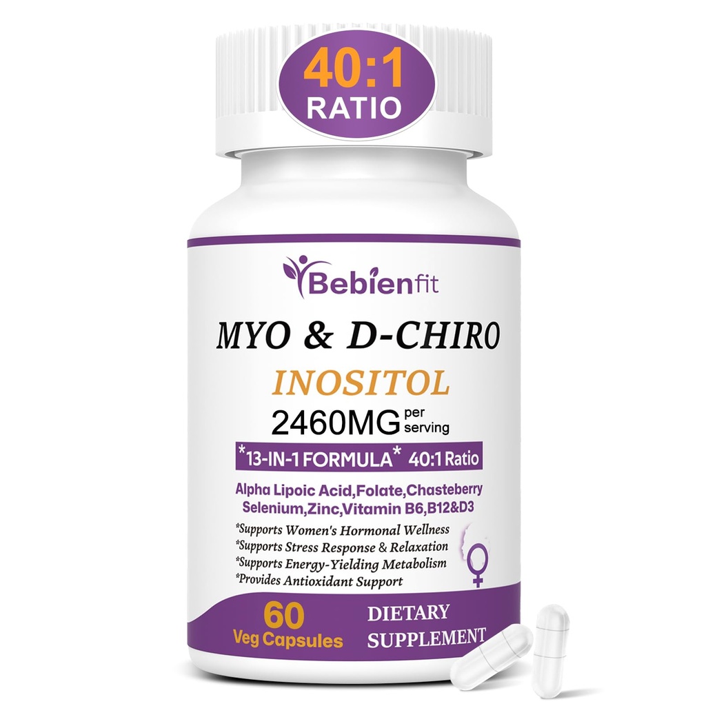 13-in-1 Myo Inositol & D-Chiro Inositol for Women,2460mg-40:1 Ratio Supplement Plus Alpha Lipoic Acid/Folate/Vitex/Magnesium,60 Vegan Capsules