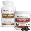 Real Mushrooms Lion’s Mane for Humans (120ct) & Mushroom Pet Relax Chews (60 Chews) - Bundle for Cognation & Relaxation - Vegan, Non-GMO, Gluten-free, Χωρίς κόκκους Συμπληρώματα Εκχυλίσματος Mushroom