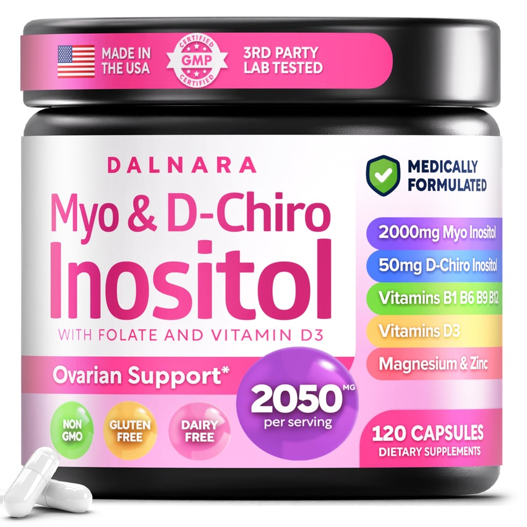 Myo-Inositol & D-Chiro Inositol Supplement for Women - 40:1 Ratio Inositol Capsules with Folate, Vitamin D3, Magnesium & Zinc - Ovarian Support Inositol Multivitamin - 2050mg, 120 Count