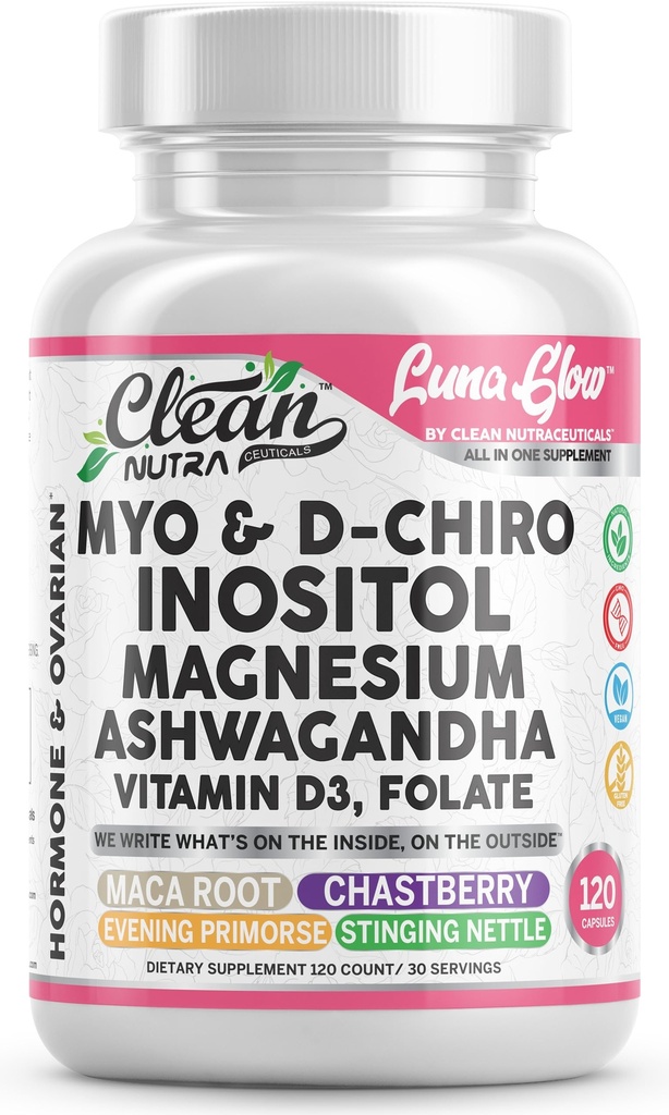 Myo Inositol D Chiro Inositol Supplement for Women - Hormone Balance with Magnesium Ashwagandha Vitamin D3 Folate Maca Root Chasteberry Evening Primrose | Ovarian Support Capsules 120 Count