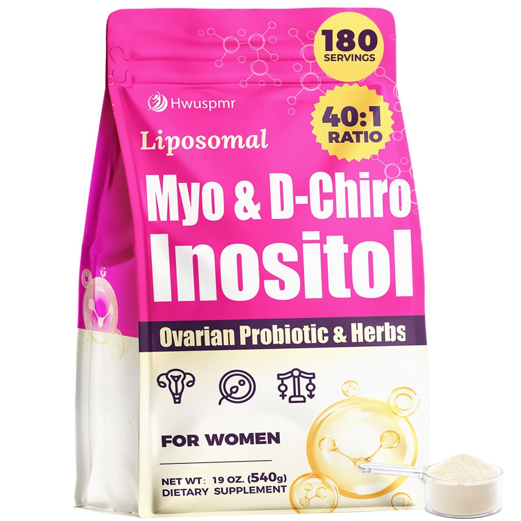Liposomal Myo-Inositol & D-Chiro Inositol Powder | 180 Days Supply | 40:1 Ideal Ratio Inositol Supplement for Women, Probiotics & Herbs | Hormone Balance & Harmony, Fertility, Ovarian Health & Cycle
