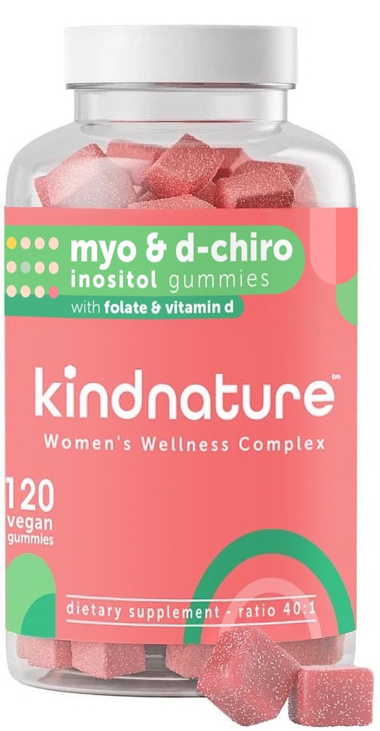 kindnature Myo-Inositol & D-Chiro Inositol Gummies for Women – 2000mg + 50mg, Ideal 40:1 Ratio – with Vitamin D & Folate – Hormone Balance & Fertility Support – Vegan, Watermelon Flavor (120 Gummies)