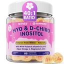 Myo-Inositol & D-Chiro Inositol Gummies, 40:1 Ratio Inositol Gummies Supplement w/ Omega 3, MTHF Folate, Magnesium, Vitamin D3, B12 & Zinc for Female Health & Wellness, 0g Sugar, Vegan, NO GMO, 60 Cts