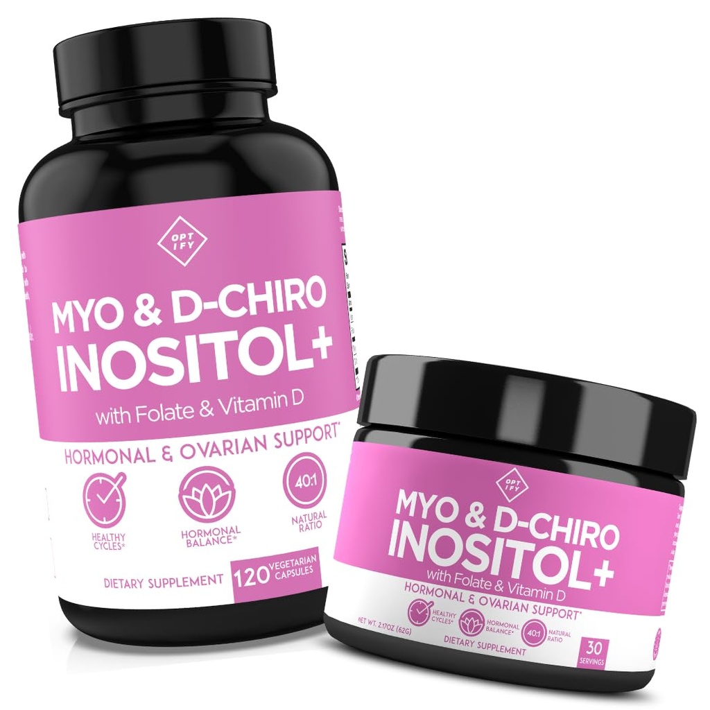 Optify Inositol Supplement Bundle – Myo-Inositol, D-Chiro Inositol, Folate & Vitamin D – Καψάκιο & Σκόνη – 60-Day Supply – Ορμόνη & Ovarian Υποστήριξη