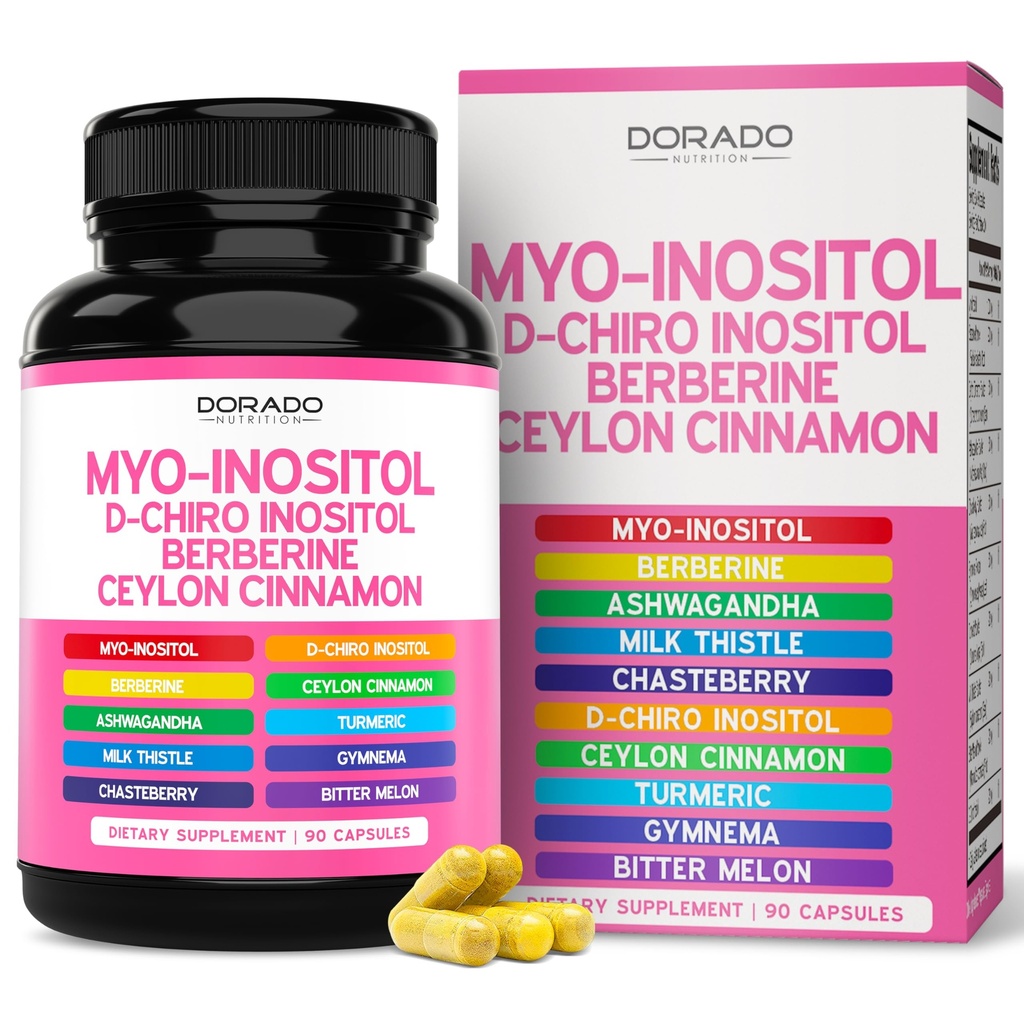 Myo-Inositol & D-Chiro Inositol Supplement For Women (90 Capsules, 40:1 Ratio Myo Inositol) Hormone Balance for Women - 10 in 1 Formula - Third Party Tested, Vegan Safe & USA Made - (90 Count)