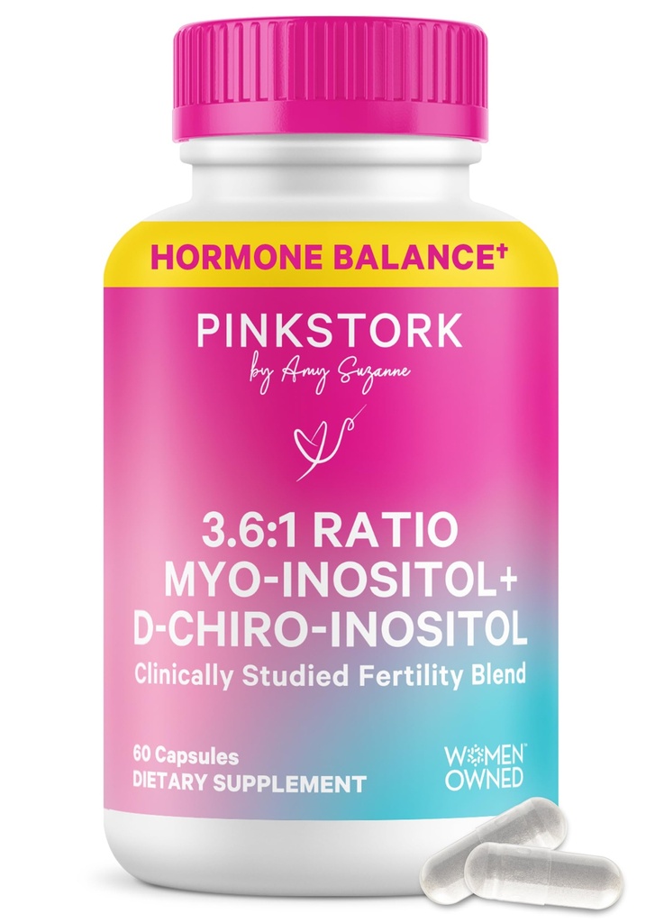 Pink Stork Myo-Inositol & D-Chiro Inositol: 3.6:1 Blend to Support Fertility, Hormone Balance for Women - Ovarian Function, Ovulation, Conception, and Period Support Supplement - 60 Capsules