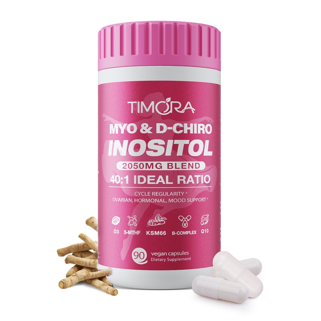 TIMORA Premium Myo & D-Chiro Inositol Supplement 40:1 Ratio for Women - 10-in-1 Formula with Folate, Vitamin D3 & Ashwagandha