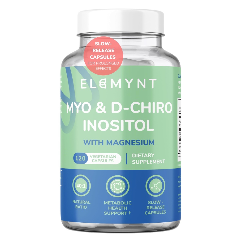 Inositol Supplement, Myo-Inositol & D-Chiro with Magnesium Citrate, 40:1 Ratio Hormonal & Reproductive Health Support for Women, Vegan, Non-GMO – 120 Capsules (30-Day Supply)