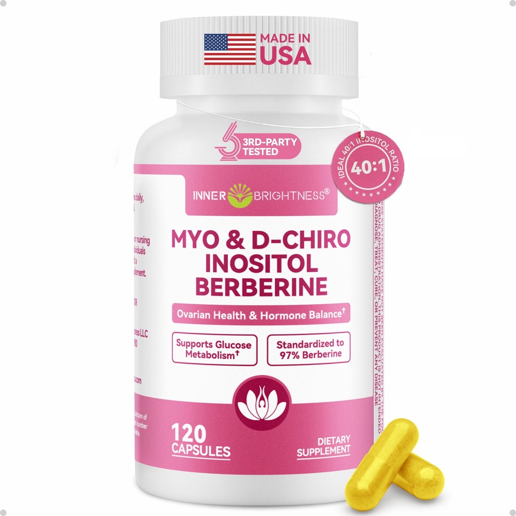 Inositol Supplement for Women, Myo-Inositol & D-Chiro Inositol 40:1, Reproductive Wellness with Berberine, MTHF Folate & Vitamin D3, Supports Ovarian Health & Hormonal Balance, 120 Capsules