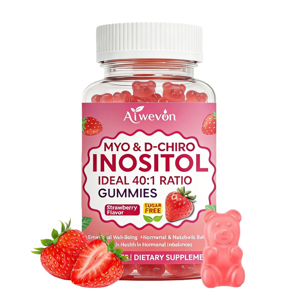 Myo-Inositol & D-Chiro Inositol Gummies 40:1 Ratio – Hormone Balance Supplement for Women – Ovarian & Fertility Support with Vitamins – Myo Chiro Inositol Gummies for Womens Health, 60 Count