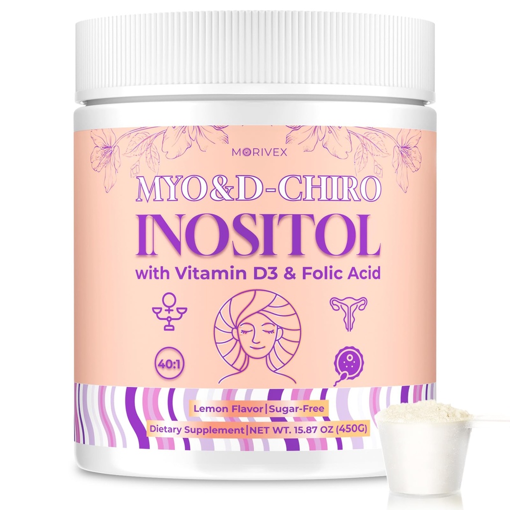 Myo-Inositol & D-Chiro Inositol Supplement for Women, 4000mg:100mg Inositol Powder, Fertility Supplements Hormonal Balance for Women Ovarian Health Support, with Folate & Vitamin D, Vegan, 90-Day