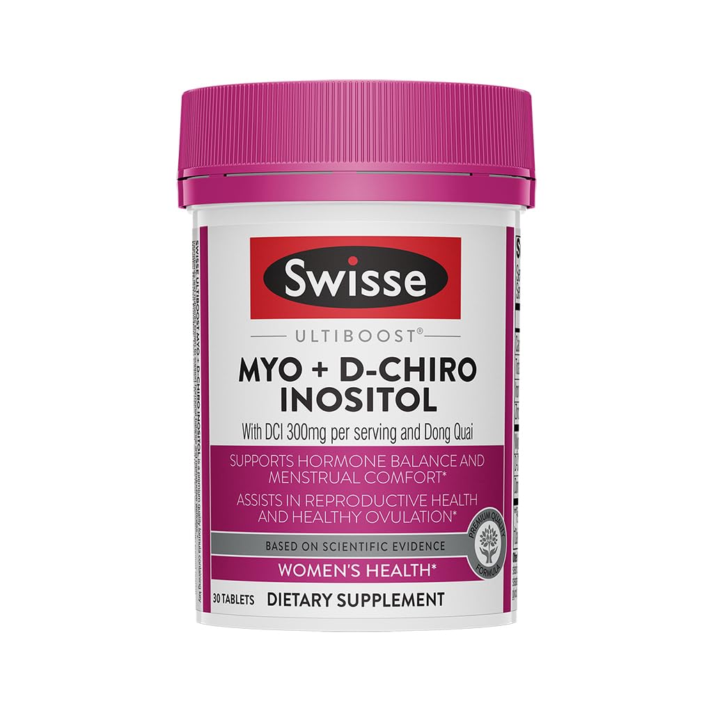 Swisse Ultiboost Myo-Inositol & D-Chiro Inositol Supplement | Hormonal Balance, Ovarian Health & Menstrual Support | 1100mg Myo-Inositol + 300mg DCI with Dong Quai | 30 Tablets
