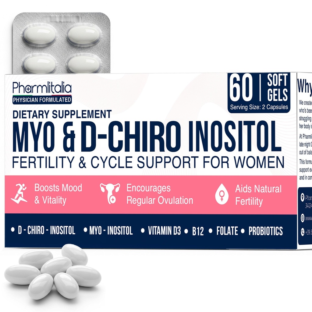 Myo-Inositol & D-Chiro Inositol Supplement for Women | Hormone Balance & Healthy Ovarian Support | 40:1 Myo Inositol Blend with Folate, Vitamin D3, B12 & 20 Billion CFU Probiotics | 60 Capsules