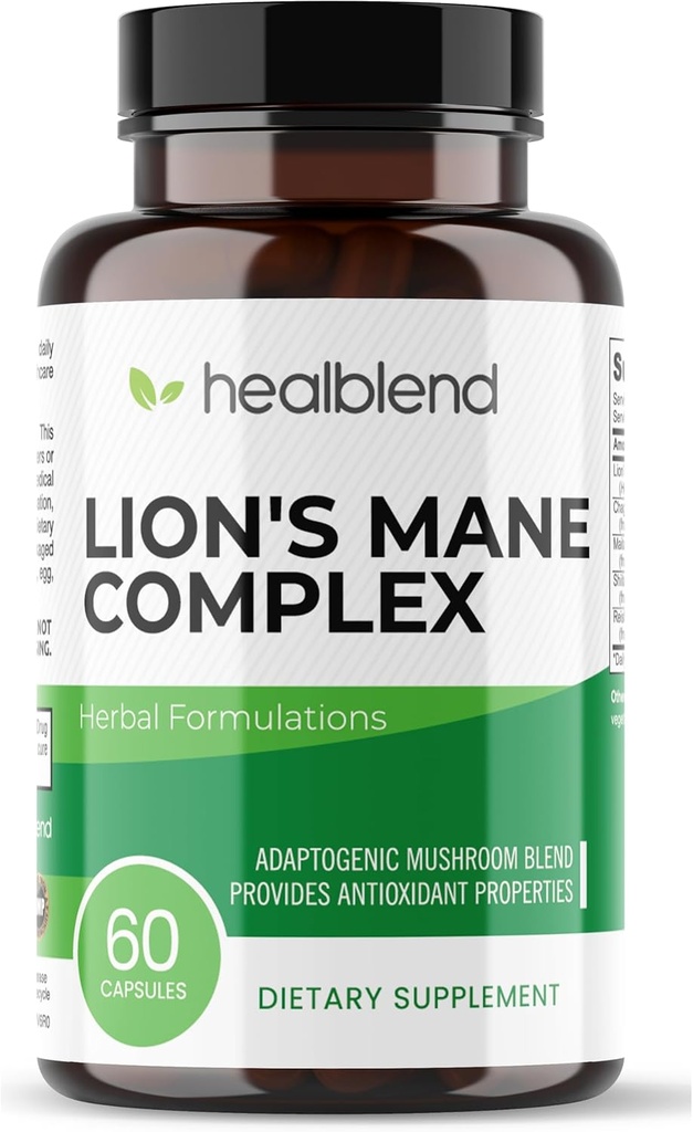 Mushroom Complex Extract with Lion's Mane Fruiting Body - 100% Φυσική και αποτελεσματική Χάπια Ενέργειας - Εγκέφαλος, συμπλήρωμα εστίασης, διεγείρει τη διάθεση, και δημιουργικότητα - 60 κάψουλες ανοσοποίησης