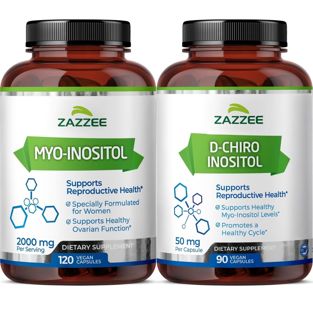 Zazzee 40:1 Ratio Myo and D-Chiro Inositol Supplement for Women | Myo Inositol Capsules Plus D-Chiro for Cycle Regulation Ovarian Support & Overall Hormone Balance for Women - Vegan & ISO Lab Tested