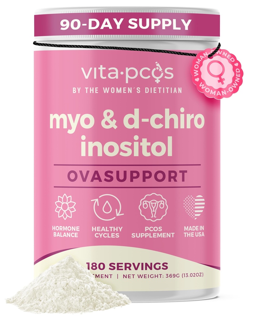 VITA-PCOS Myo-Inositol & D-Chiro Inositol Supplement for Women – 90 Day Supply Fertility Supplements for Women, PCOS Supplements, OvaSupport with 40:1 Ratio MyoInositol 2000mg & D-Chiro 50mg, 13.02oz