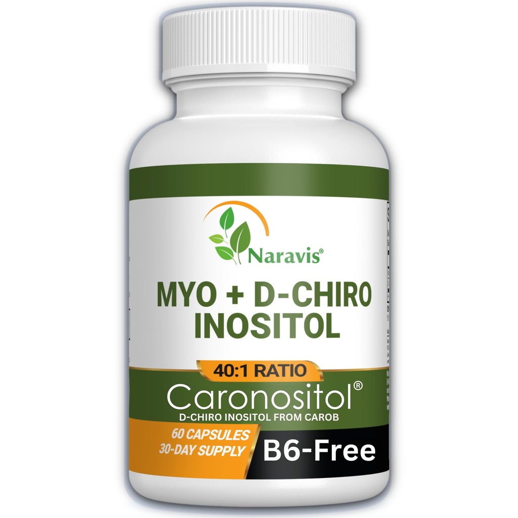 Naravis 40:1 Myo-Inositol & D-Chiro Inositol (Caronositol®) – B6-Free Hormone Balance & Ovarian Support – 60 Vegan Capsules