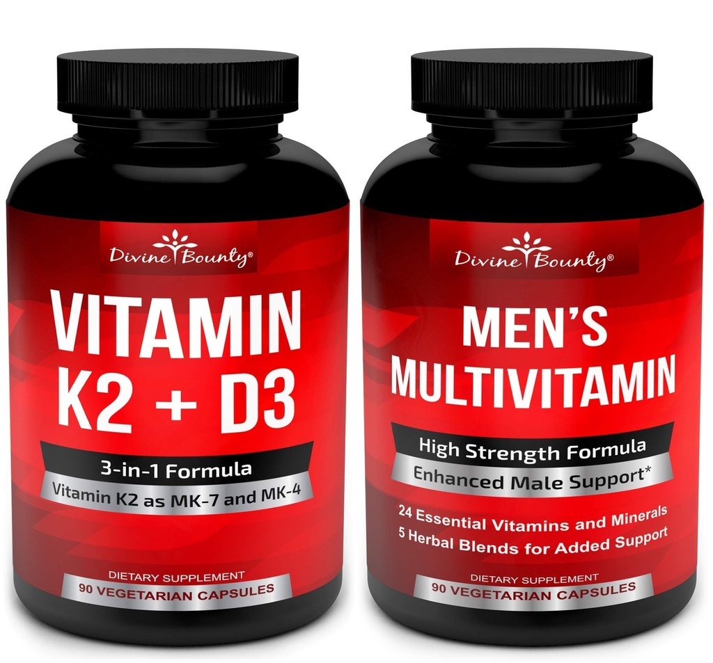 Divine Bounty Vitamin K2 with D3 & Men's Multivitamin Bundle
