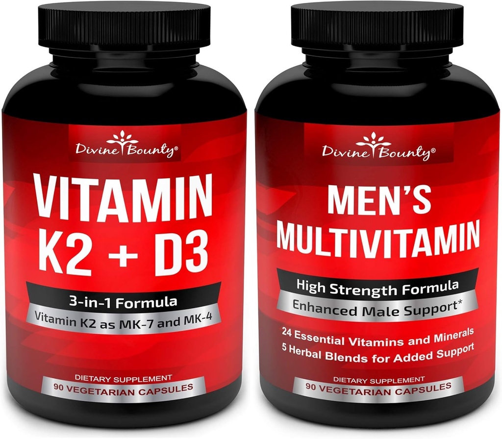 Divine Bounty Vitamin K2 with D3 & Men's Multivitamin Bundle