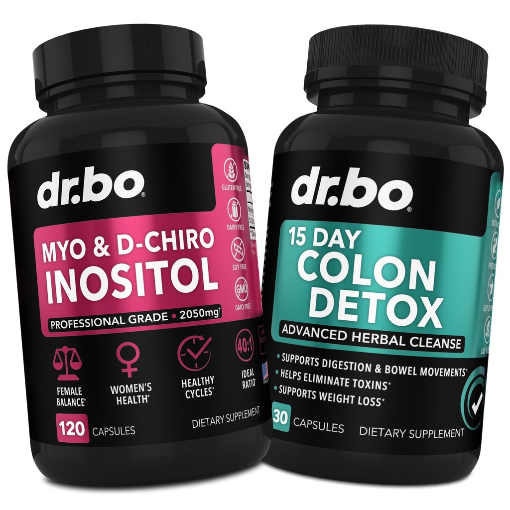 Myo-Inositol & D-Chiro Inositol & Colon Cleanser Detox - 15 Day Colon Cleanse Detox for Digestion Gut Health - Supplements for Women & Support Female Health