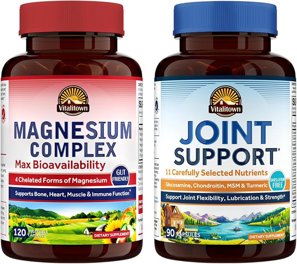 Vitalitown Magnesium + Glucosamine Chondroitin MSM Bundle (Pack of 2) 
