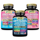 She Shines Set - Collagen Peptides Types I, II, III, V, X, Biotin, Keratin, Myo Inositol & D-Chiro Inositol, Berberine, Cortisol Support, Magnesium, Ashwagandha, L-Theanine, Lions Mane