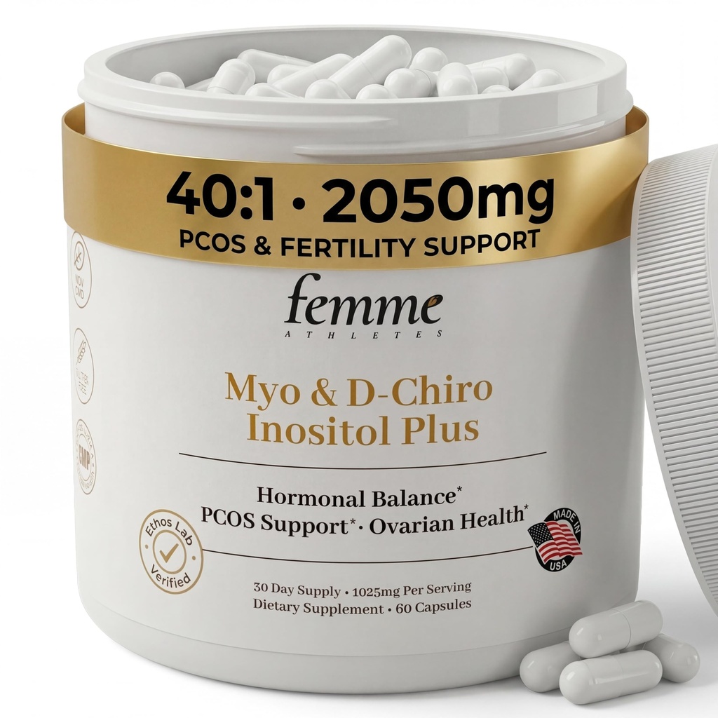 Myo Inositol & D-Chiro Inositol 40:1 Ratio | 2050mg | PCOS Support, Hormonal Balance & Cycle Regularity for Women | Caronositol® | 60 Vegan Capsules | Non-GMO, Made in USA