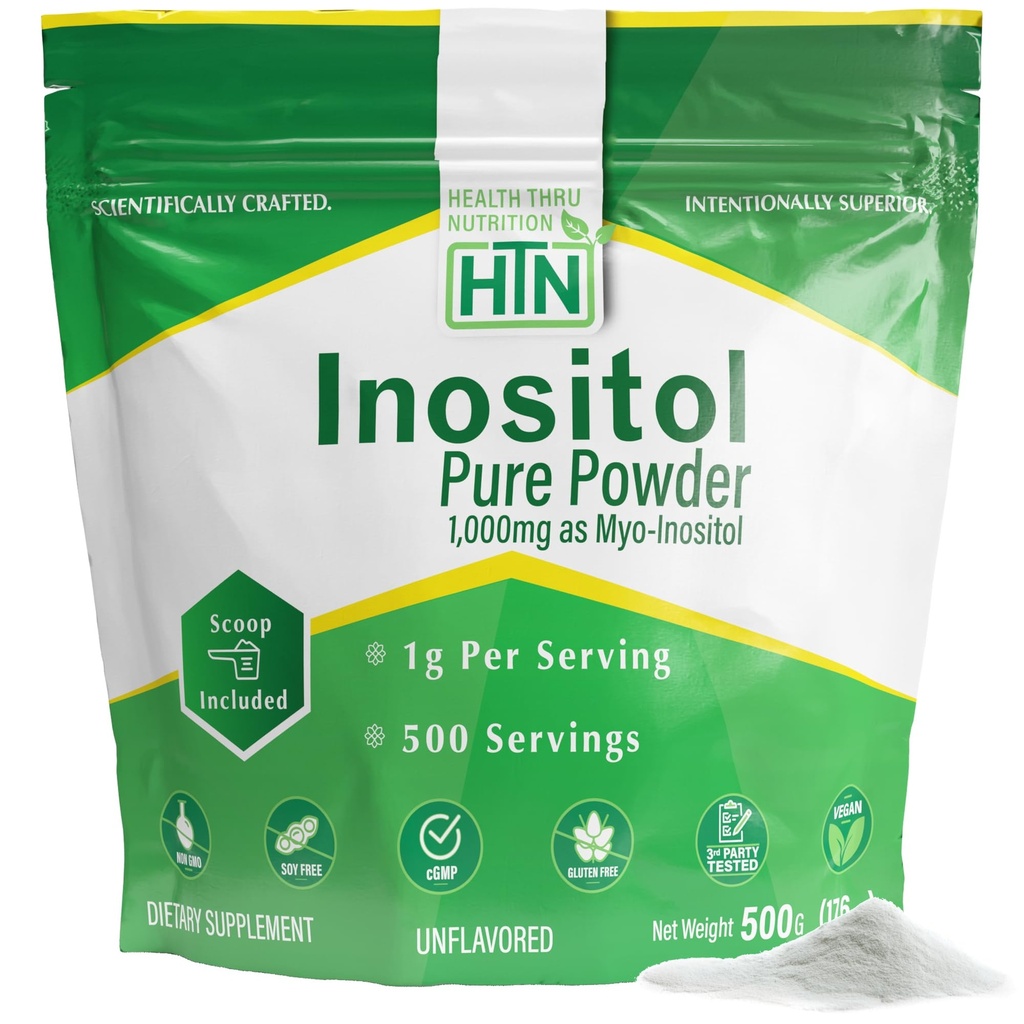 Health Thru Nutrition Inositol Powder – 500g Pure Powder as Myo-Inositol | 1,000mg (1g) Per Scoop - Included | Unflavored, Vegan, Non-GMO | 500 Servings – Clean Supplement