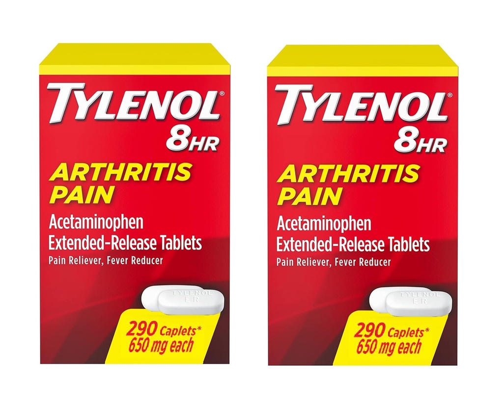 Tylenol Arthritis Pain Extended Release Tablets with Acetaminophen for Joint Pain, 290 Caplets (Pack of 2) (Package May Vary)