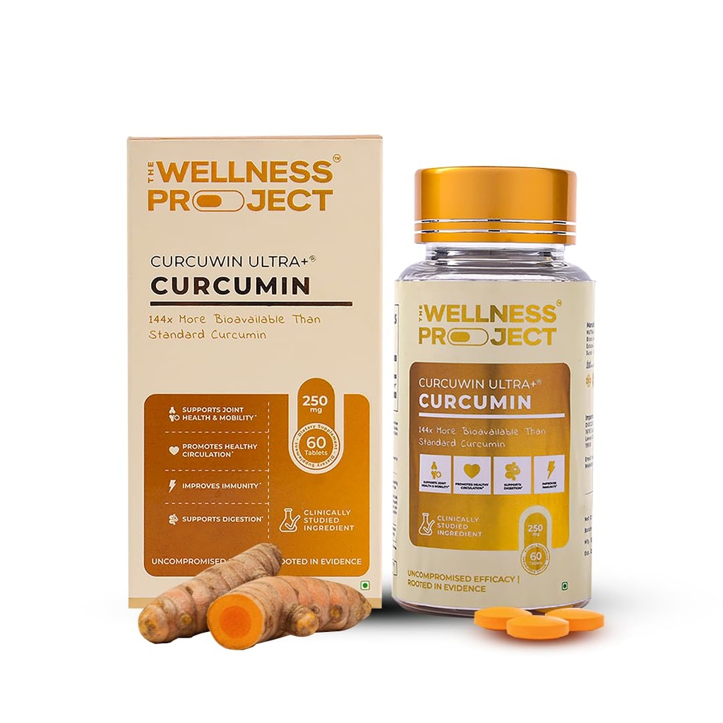 The Wellness Project Turmeric Curcumin with Curcuwin Ultra+ 250mg | Supports Joint, Muscle & Lung Health | for Mobility & Recovery | for Women & Men | 60 Tablets – 2 Month Supply