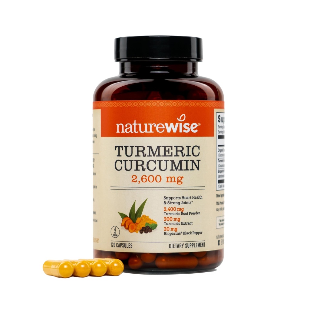 NatureWise Turmeric Curcumin with Black Pepper 2600mg - Ultra Absorption Turmeric Curcumin Supplement + BioPerine - Naturally-Sourced, Vegan, Non-GMO, USA Manufactured - 120 Capsules[30-Day Supply]