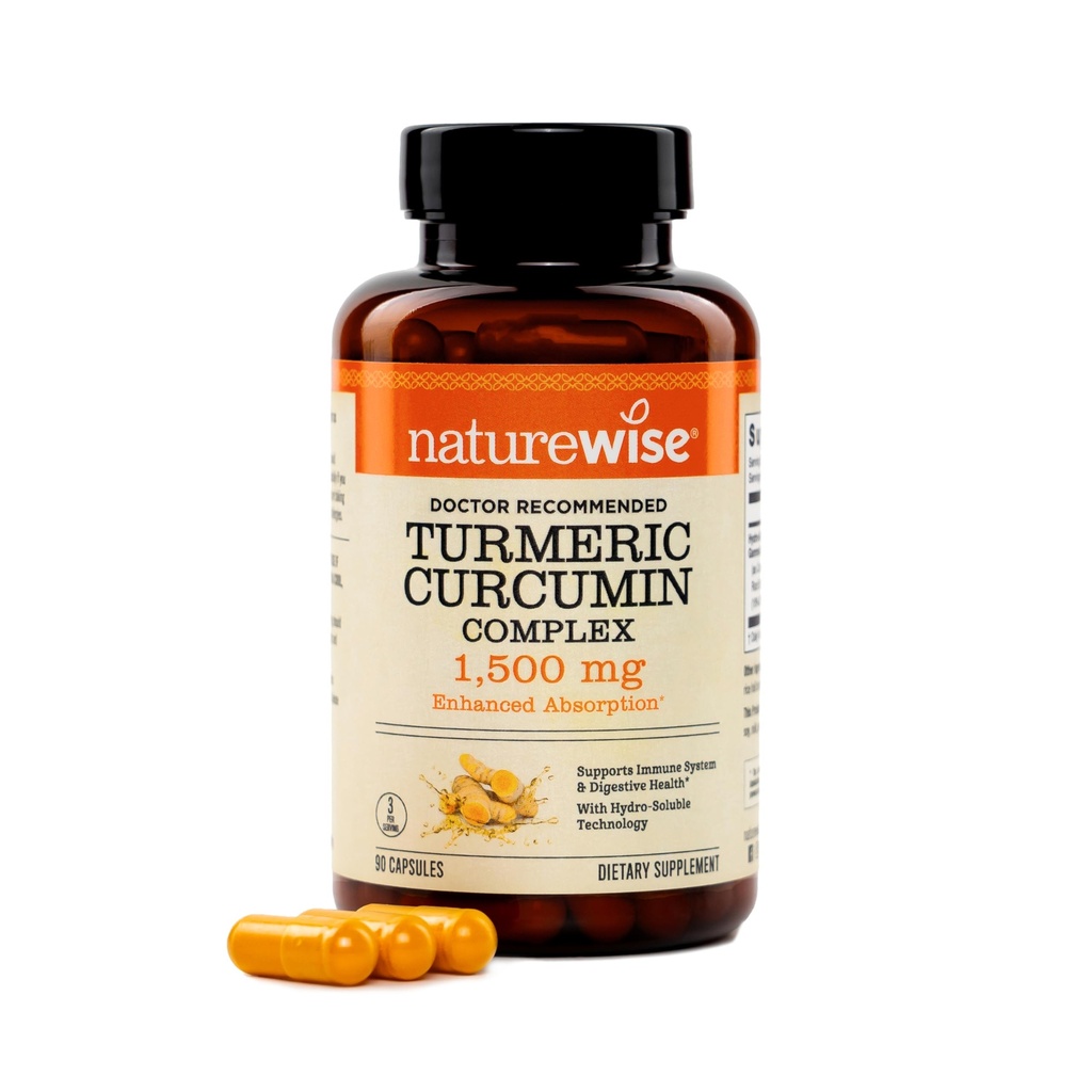 NatureWise Extra Strength Turmeric Curcumin 1500mg with Hydro-Soluble Technology for Ultra Absorption - 270mg to 330mg Curcuminoids for Immune Support - Vegan, Non-GMO, 90 Capsules[30-Day Supply]