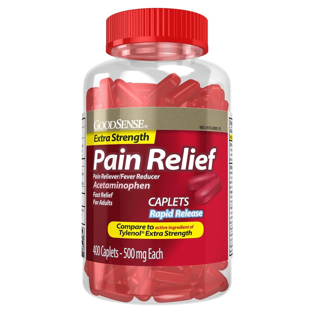 Good Sense Rapid Release Pain Relief, Acetaminophen Caplets 500 mg, Extra Strength Pain Reliever and Fever Reducer