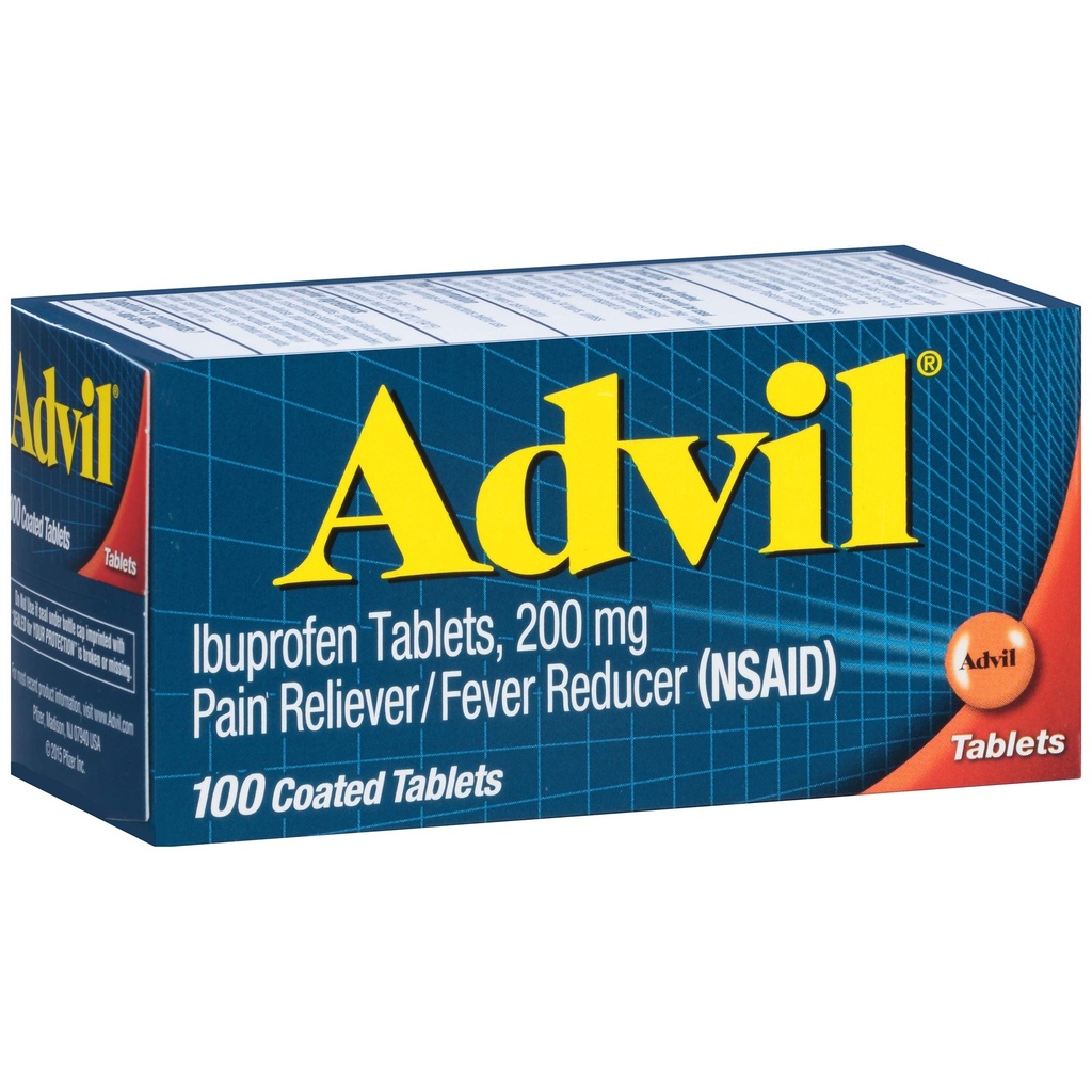 Advil Pain Reliever and Fever Reducer, Pain Relief Medicine with Ibuprofen 200mg for Headache, Backache, Menstrual Pain and Joint Pain Relief - 100 Coated Tablets