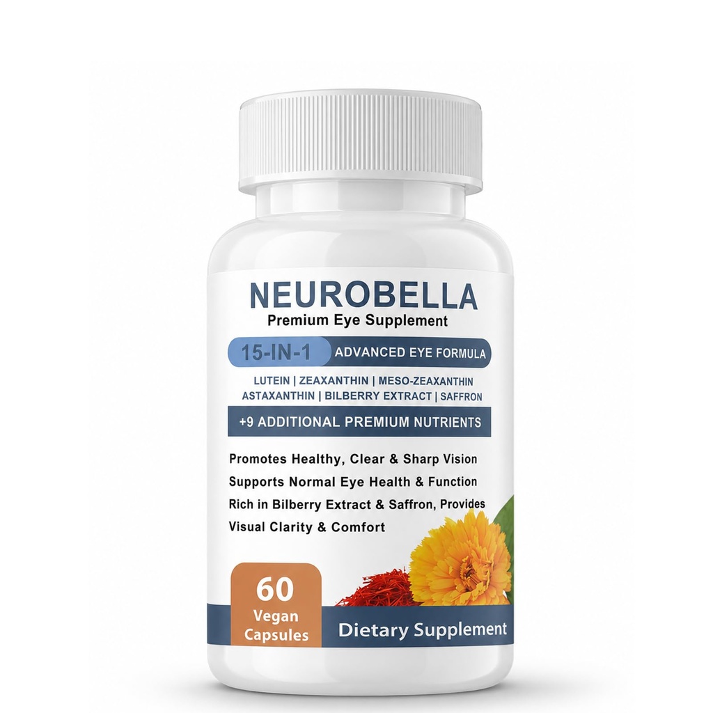 Neurobella 15-in-1 Advanced Eye Formula Nutritional Support, 60 Capsules | Containing carotenoids (lutein, zeaxanthin, etc.),bilberry extract and saffron