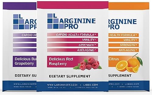 L-ARGININE PRO 3-Pack of 30 Single Serve Packs (90 Packets in Total) Orange, Grape & Raspberry That are Great Tasting! | Blood Flow | Pre-Workout Drink | with Vitamins C, B6, B12, K & More