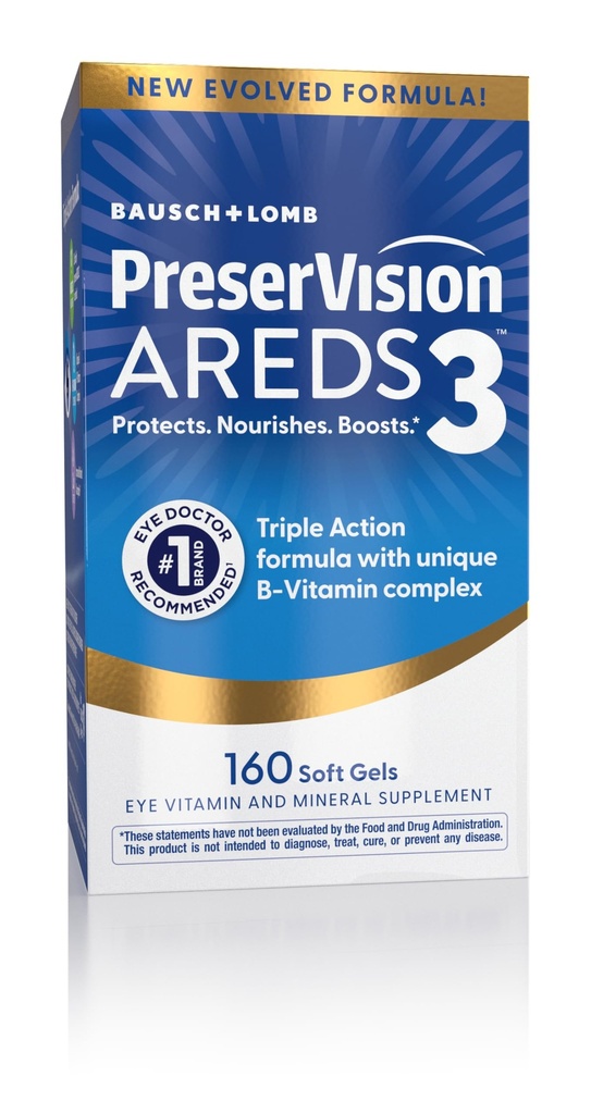 PreserVision AREDS3 Eye Vitamins, #1 Eye Doctor Recommended Brand, AREDS2 Formula with Additional 8 B-Vitamin Complex, Promotes Healthy Cellular Eye Function*, 3-in-1 Macular Supplement, 160 Softgels