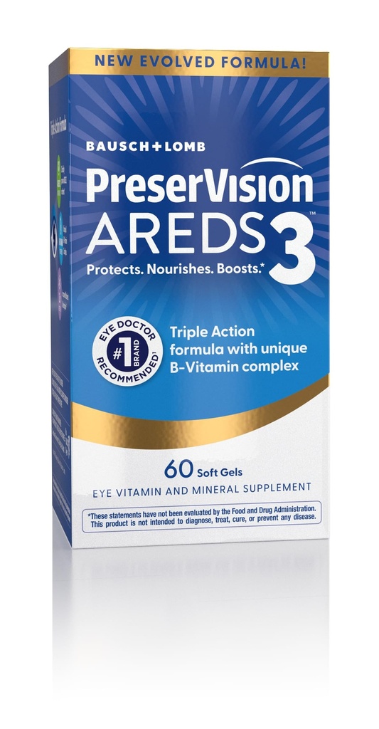 PreserVision AREDS3 Eye Vitamins, #1 Eye Doctor Recommended Brand, AREDS 2 Formula with 8 B-Vitamin Complex, Promotes Healthy Cellular Eye Function*, 3-in-1 Macular Supplement, 60 Softgels