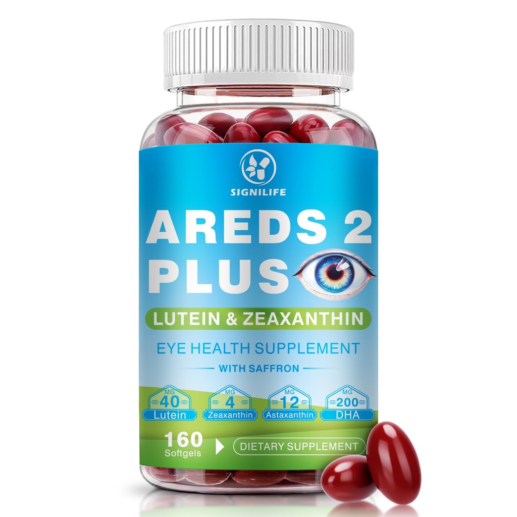 AREDS 2 Plus Eye Vitamins-40mg Lutein and 4mg Zeaxanthin with Astaxanthin 12mg,Vitamins C, E, Saffron & DHA - Eyebright,Blue Light Protection,Eye Health Support-160 Softgels