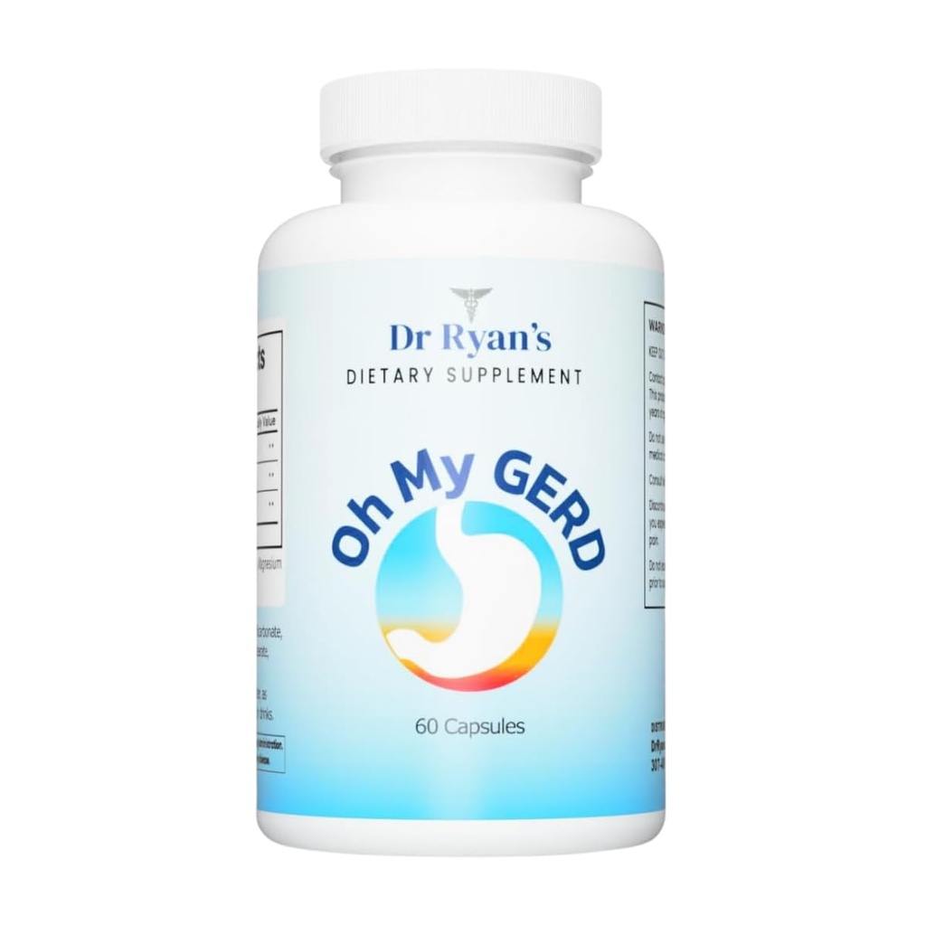 Dr Ryan's - Oh My GERD - Digestive Support Capsules - Promotes Comfort for Occasional Heartburn, Indigestion & Acid Imbalance - Vegan, Gluten-Free, Sugar-Free - 60 Capsules
